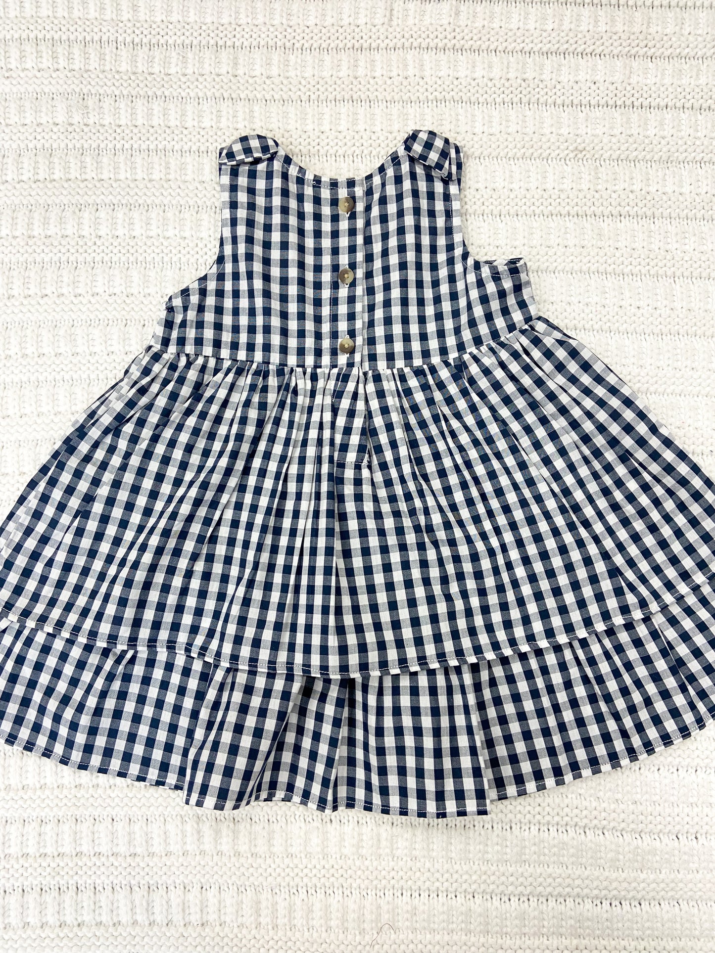 Toddler Girls Navy Gingham Woven Bow Jumper Dress