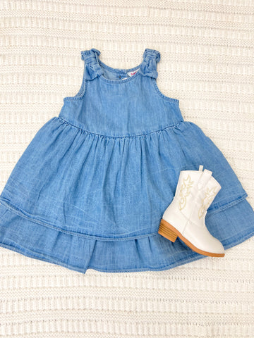 Toddler Girls Light Wash Woven Bow Jumper Dress