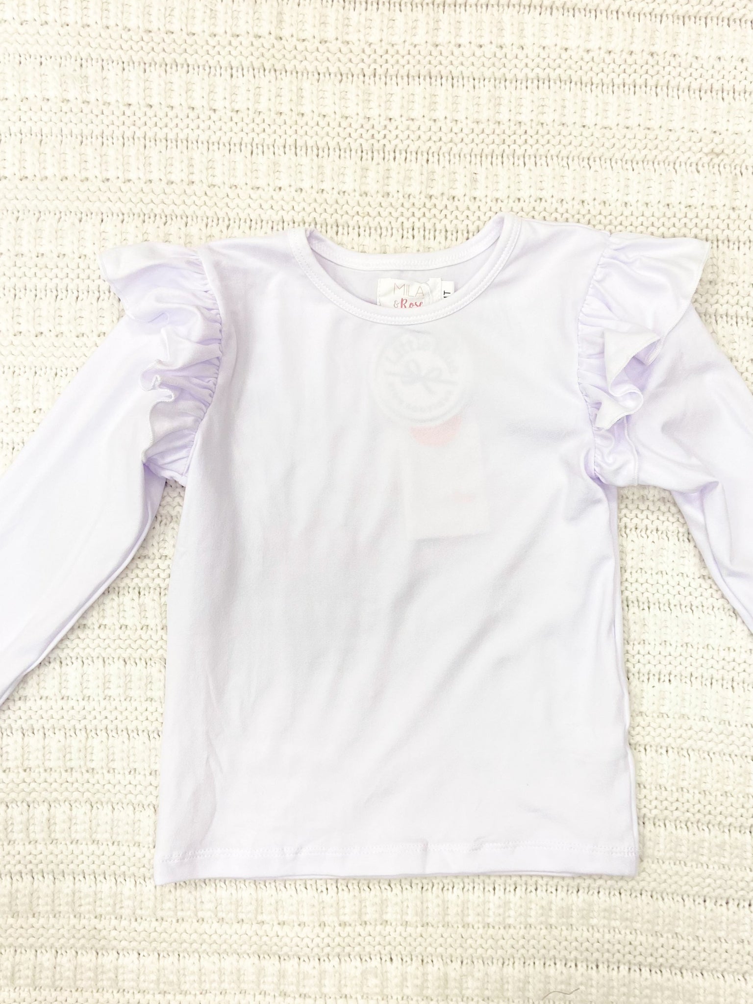 Toddler & Youth Girls White Ruffle Long Sleeve Tee