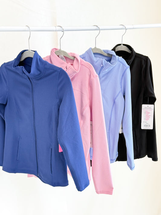 Youth Girls Ribbed Zipper Jacket With Pockets