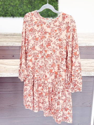 Youth Girls Antique Floral Drop Waist Knit Dress