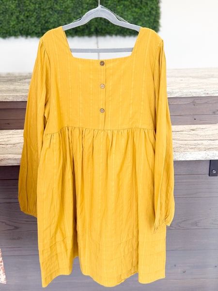 Youth Girls Square Neck Textured Stripe Pleat Detail Dress