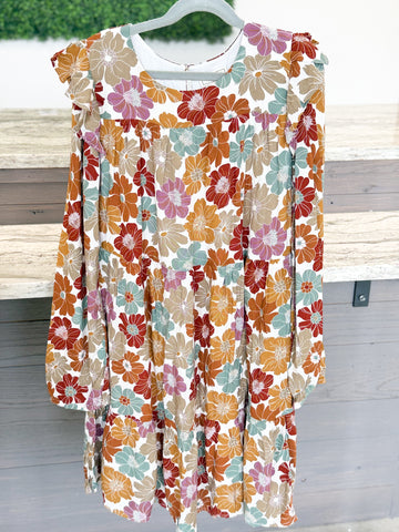Youth Girls Mixed Floral Ruffle Shoulder Dress