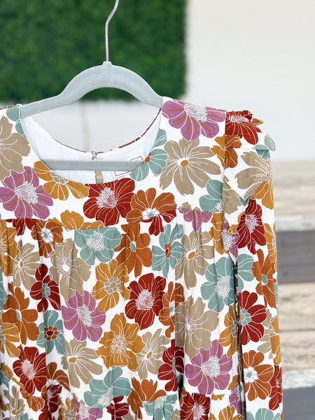 Youth Girls Mixed Floral Ruffle Shoulder Dress