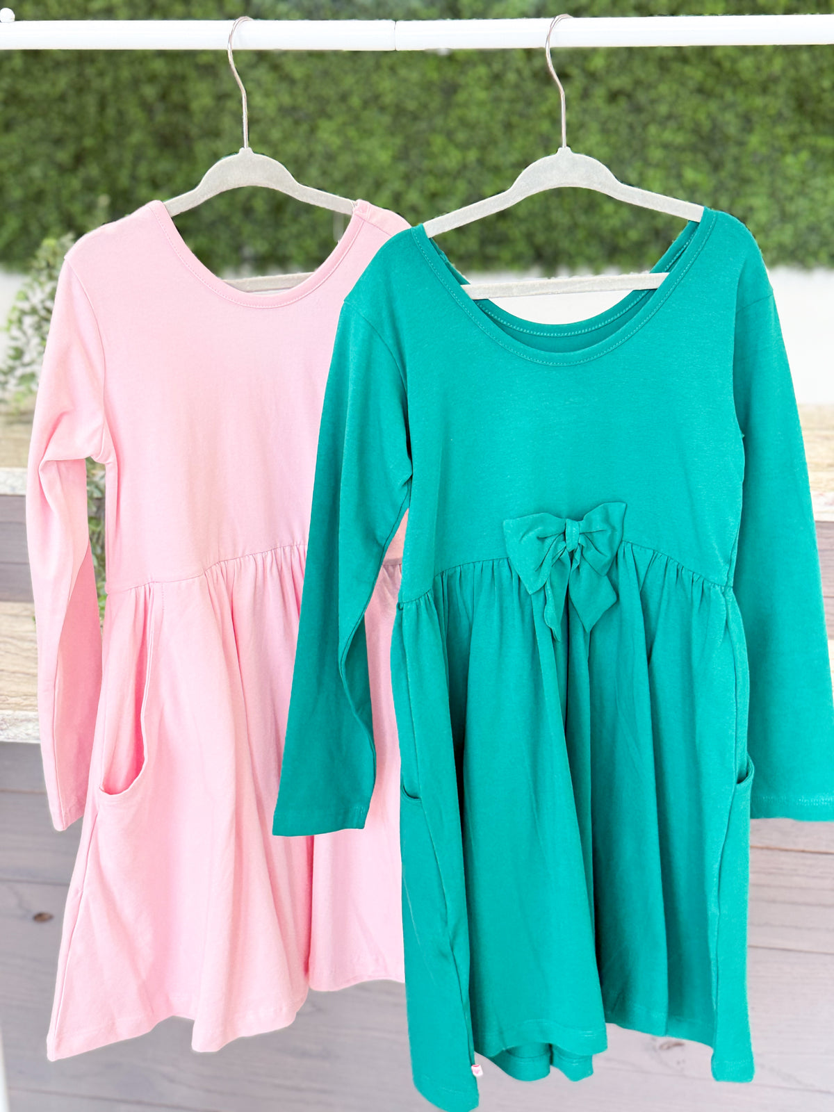 Toddler & Youth Girls Green Knit Long Sleeve Dress