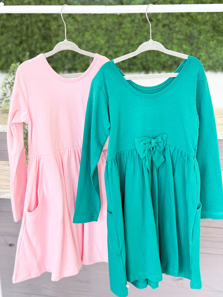 Girls Pink Knit Long Sleeve Twirl Dress