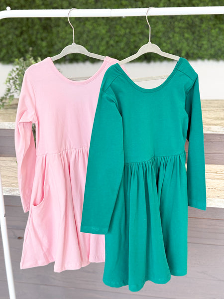 Girls Pink Knit Long Sleeve Twirl Dress