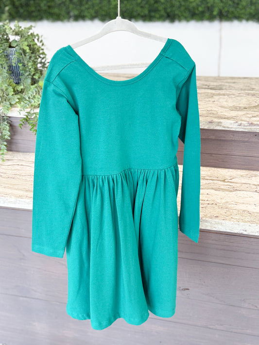 Toddler & Youth Girls Green Knit Long Sleeve Dress