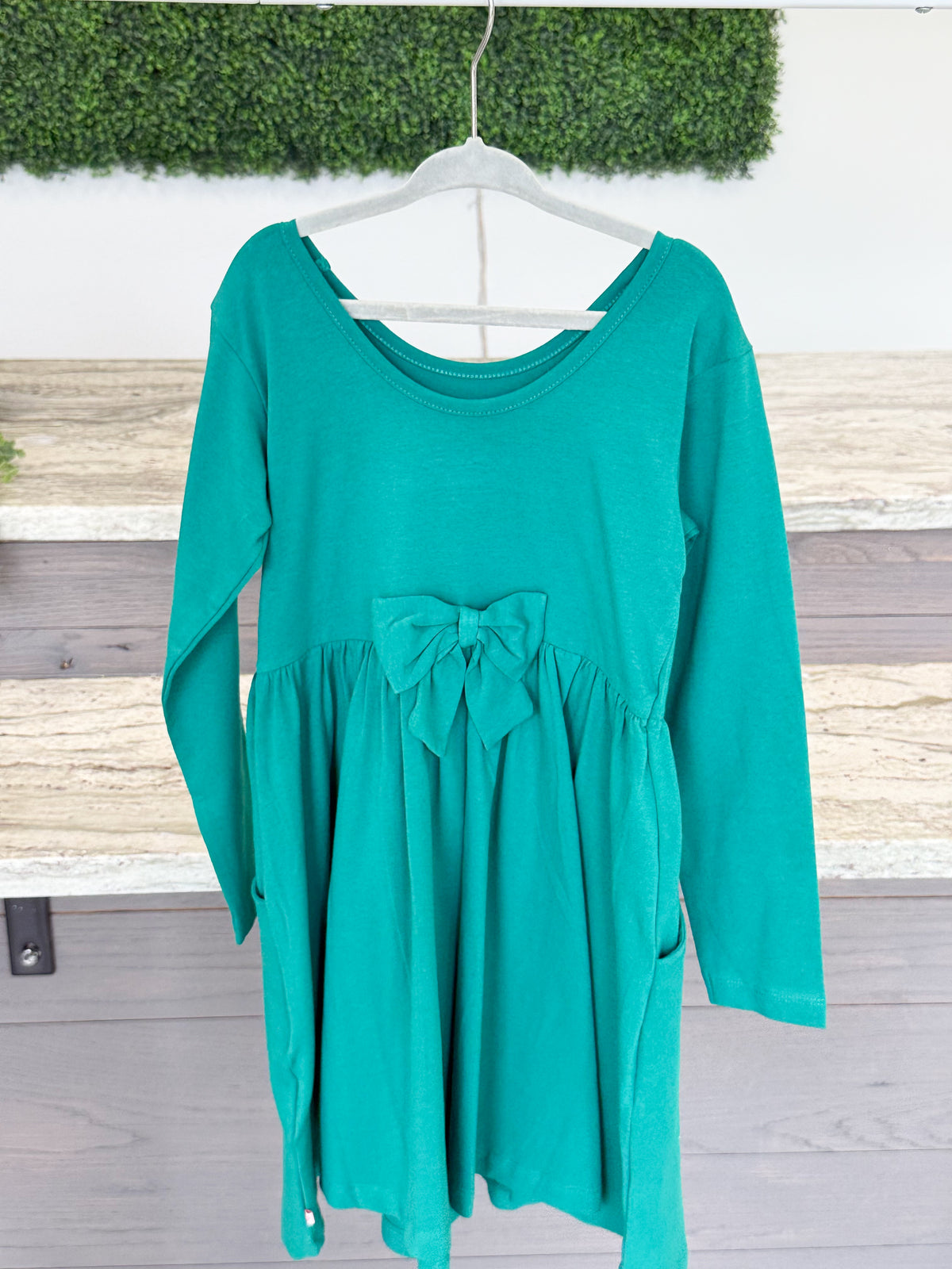 Toddler & Youth Girls Green Knit Long Sleeve Dress