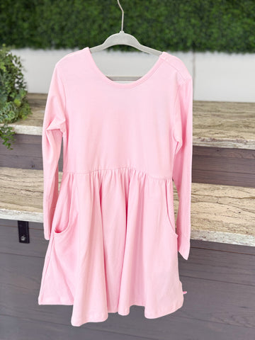 Girls Pink Knit Long Sleeve Twirl Dress