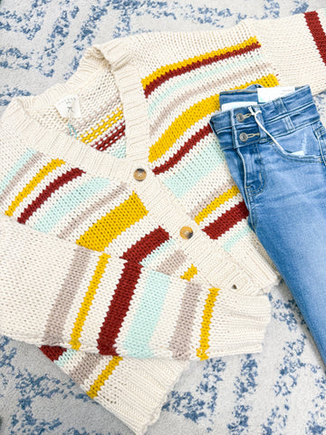 Multi Stripe Knit Cropped Sweater Cardigan