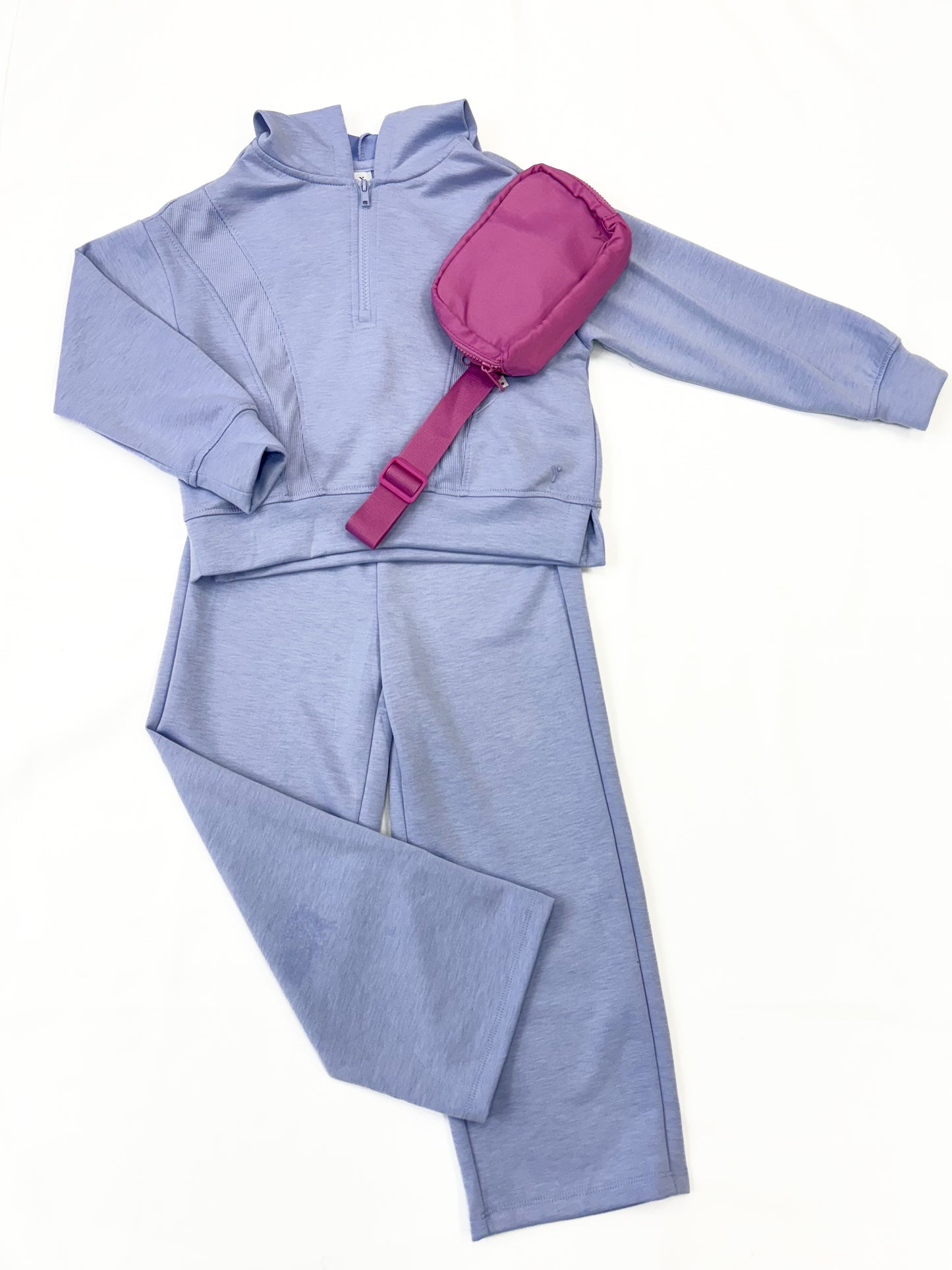 Girls Half Zip Hoodie, Wide Leg Pant, Fanny Bag Set