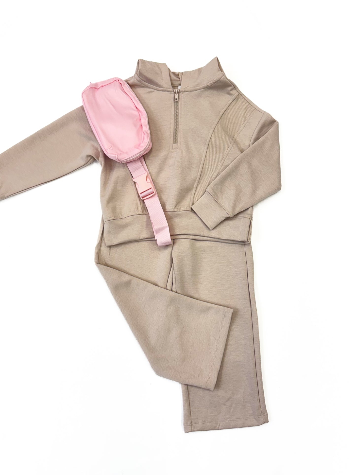 Girls Half Zip Hoodie, Wide Leg Pant, Fanny Bag Set