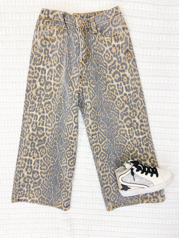 Washed Leopard Print Relaxed Fit Denim Jeans