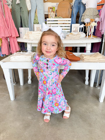 Girls Floral Heart Long Sleeve Dress