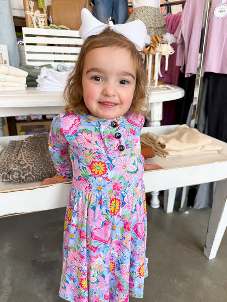 Girls Floral Heart Long Sleeve Dress