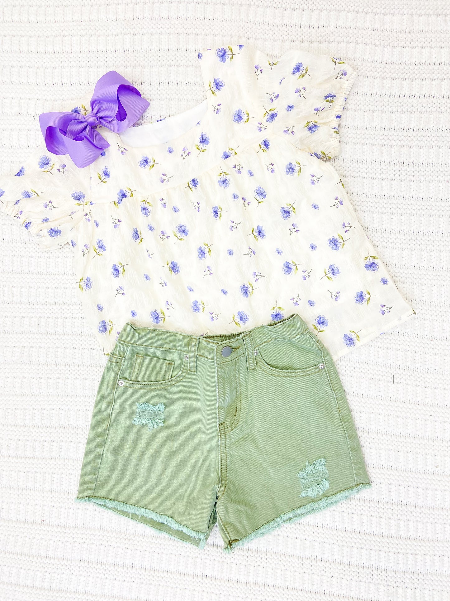 Youth Girls Textured Floral Square Neck Top