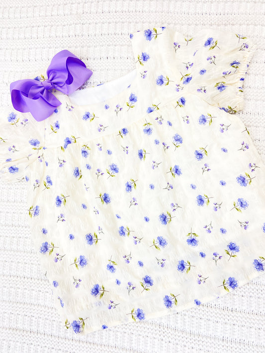 Youth Girls Textured Floral Square Neck Top