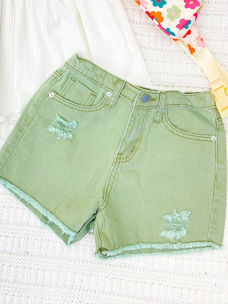 Youth Girls Stonewash Distressed Denim Shorts