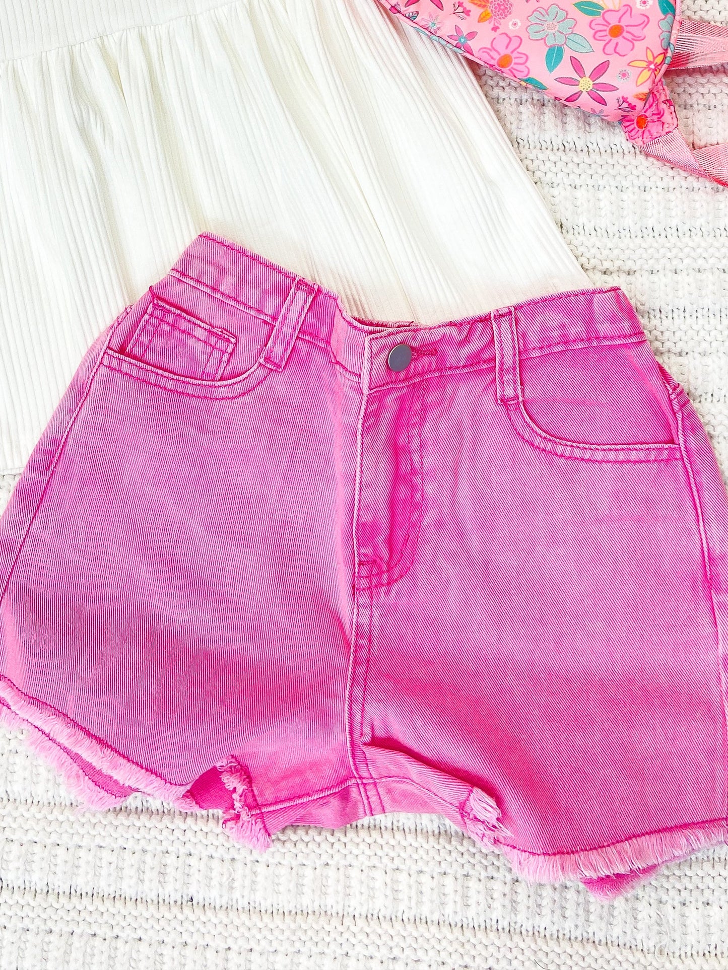 Youth Girls Pink Washed Cutoff Denim Shorts