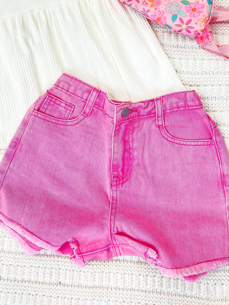 Youth Girls Pink Washed Cutoff Denim Shorts