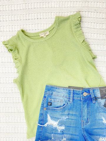 Youth Girls Textured Knit Ruffled Tank