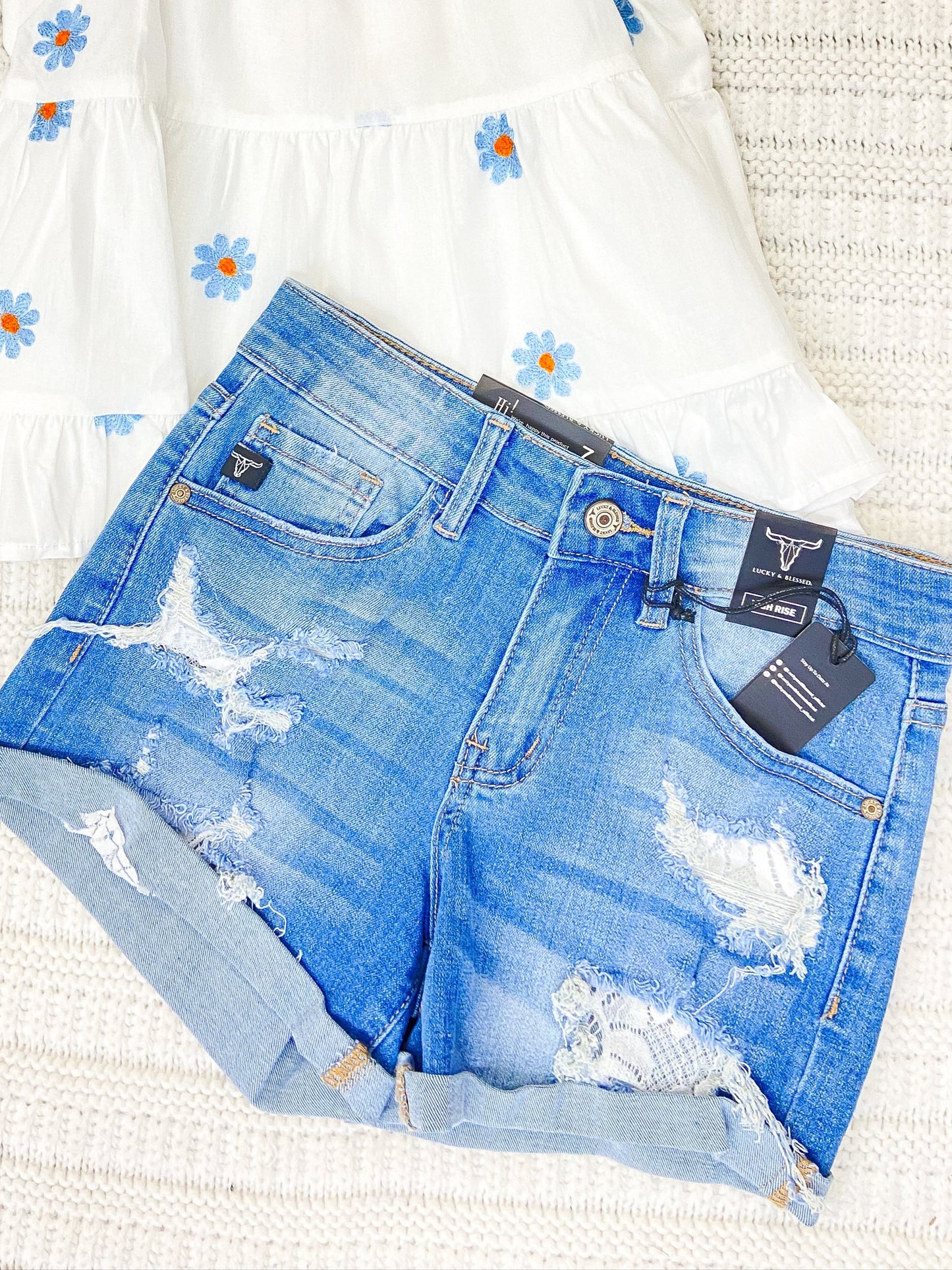 Lucky & Blessed Youth Shorts With Lace Patch Insert