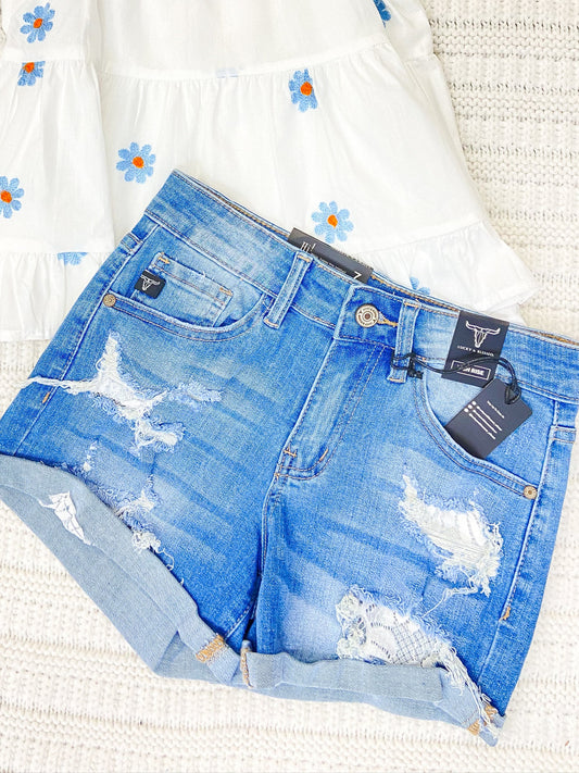 Lucky & Blessed Youth Shorts With Lace Patch Insert