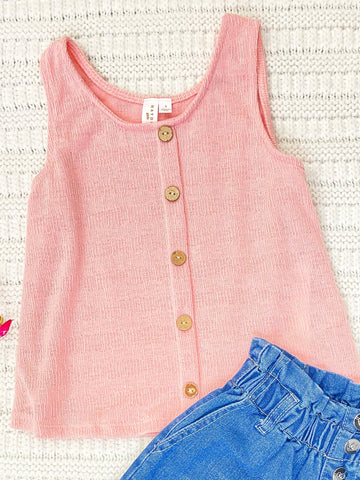 Youth Girls Button Detail Knit Tank Top