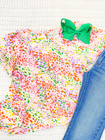 Youth Girls Colorful Dot Peplum Top