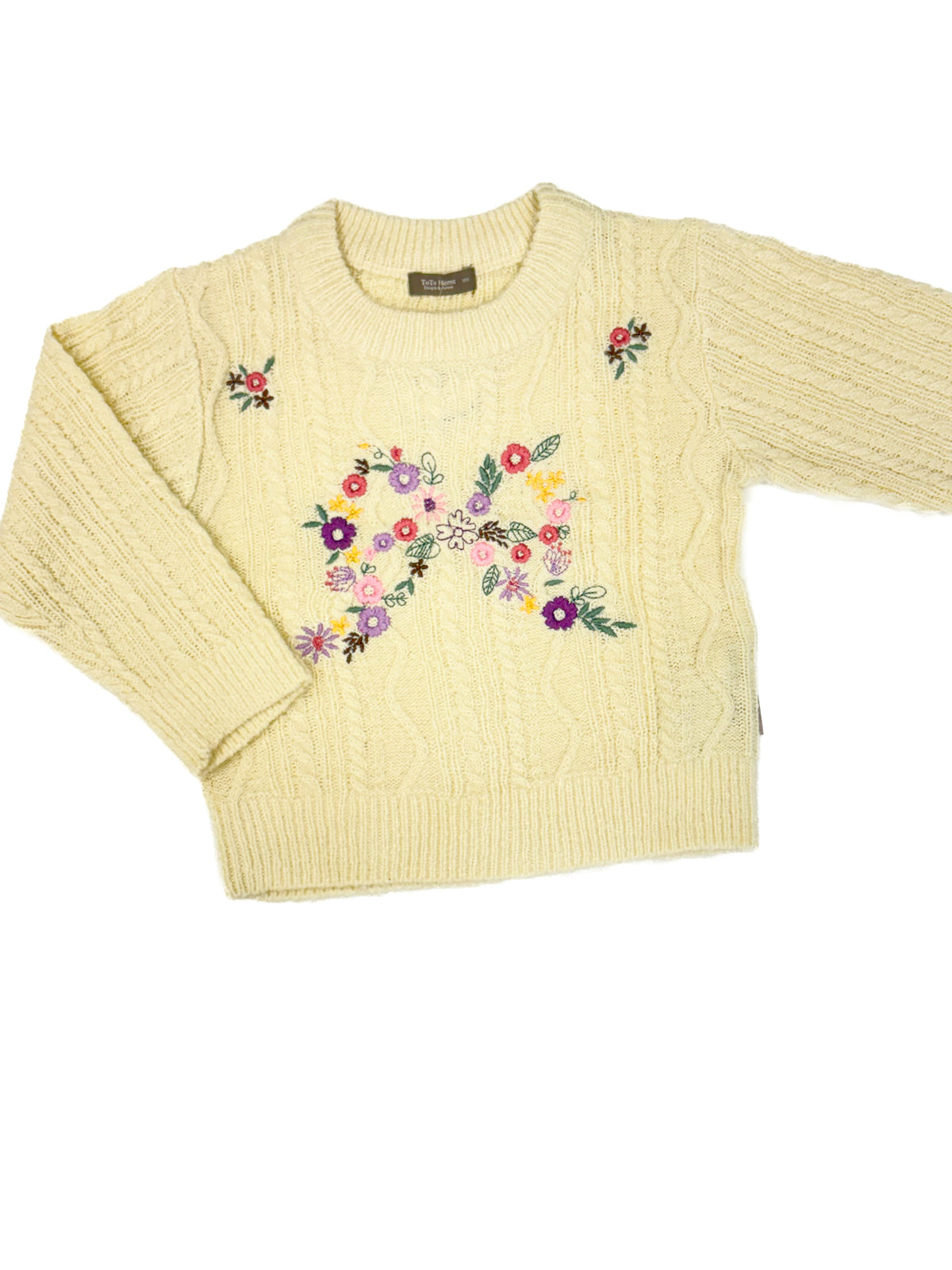 Toddler Girls Floral Embroidered Long Sleeve Sweater