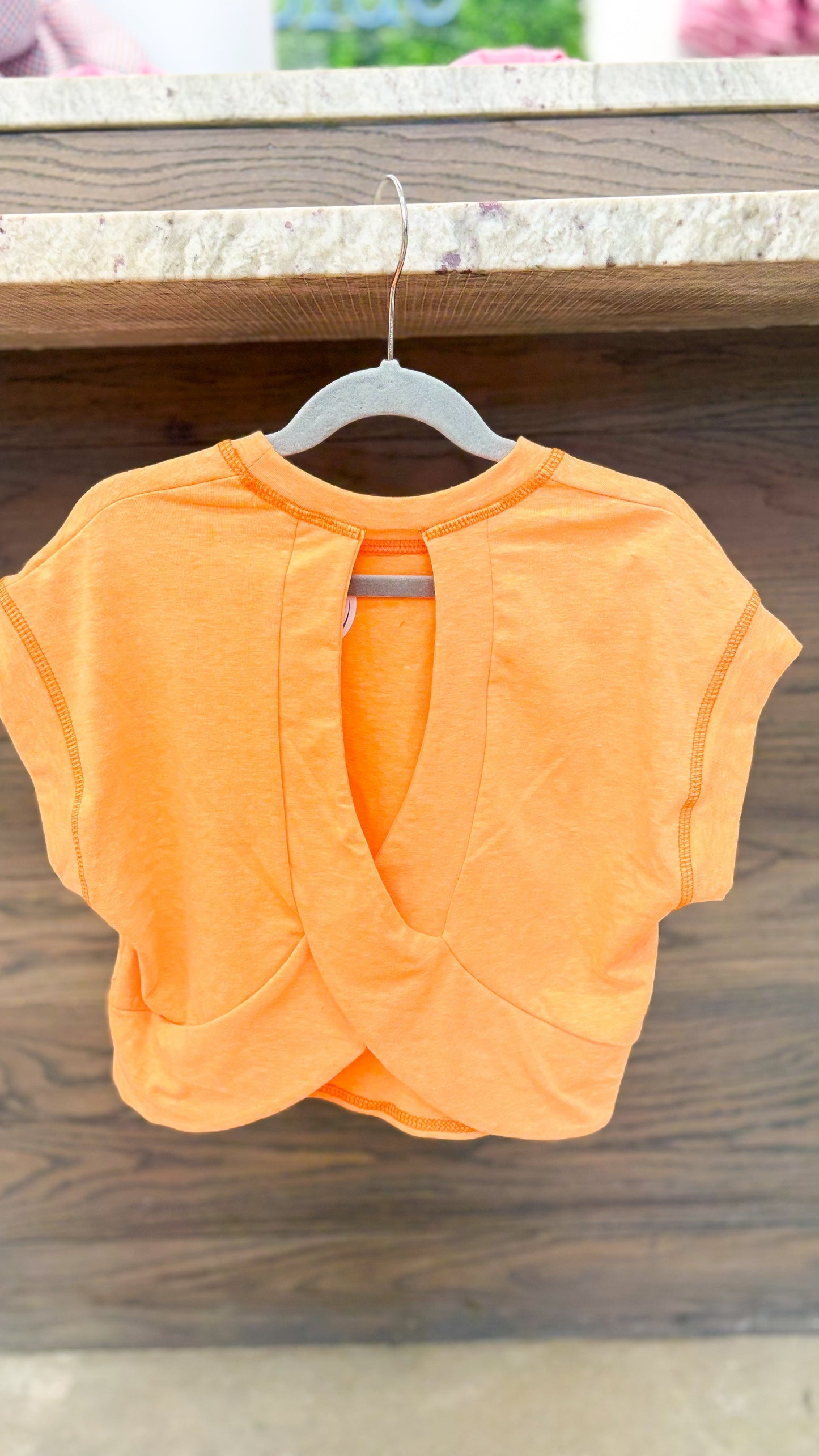 Youth Girls Open Back Short Sleeve Top
