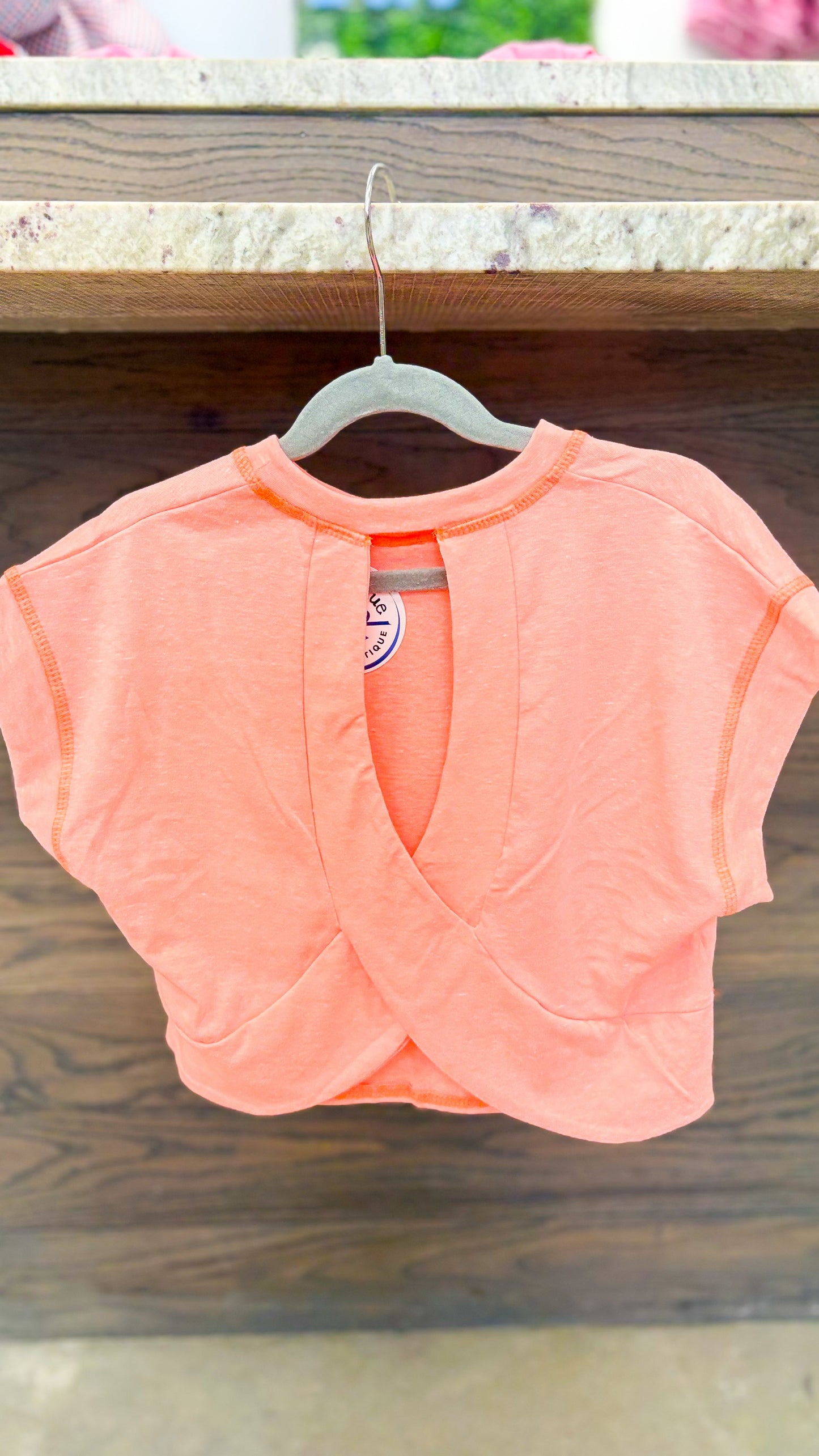Youth Girls Overlap Open Back Reverse Stitched Top