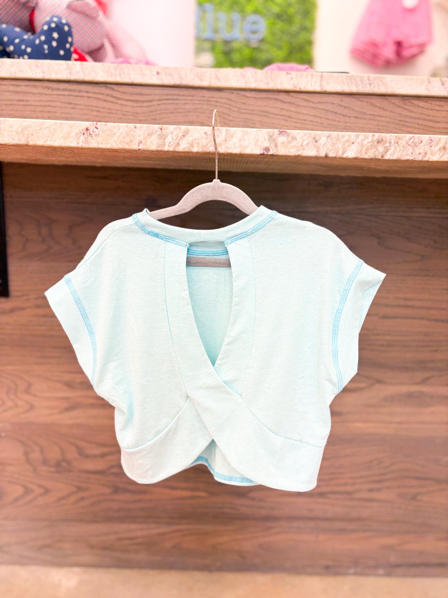 Youth Girls Overlap Open Back Reverse Stitched Top