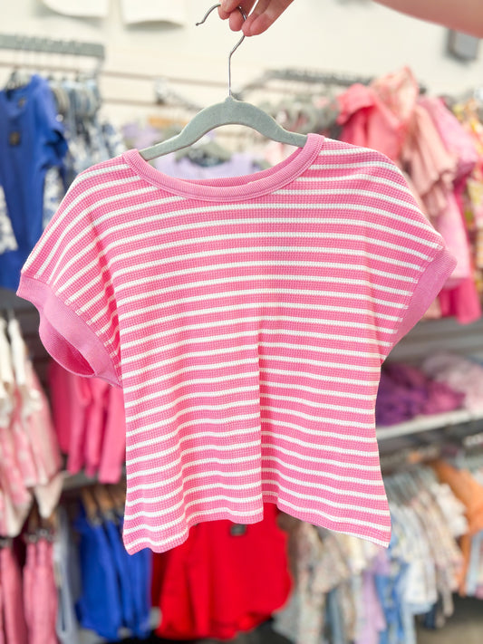 Youth Girls Open Back Striped Knit T-Shirt