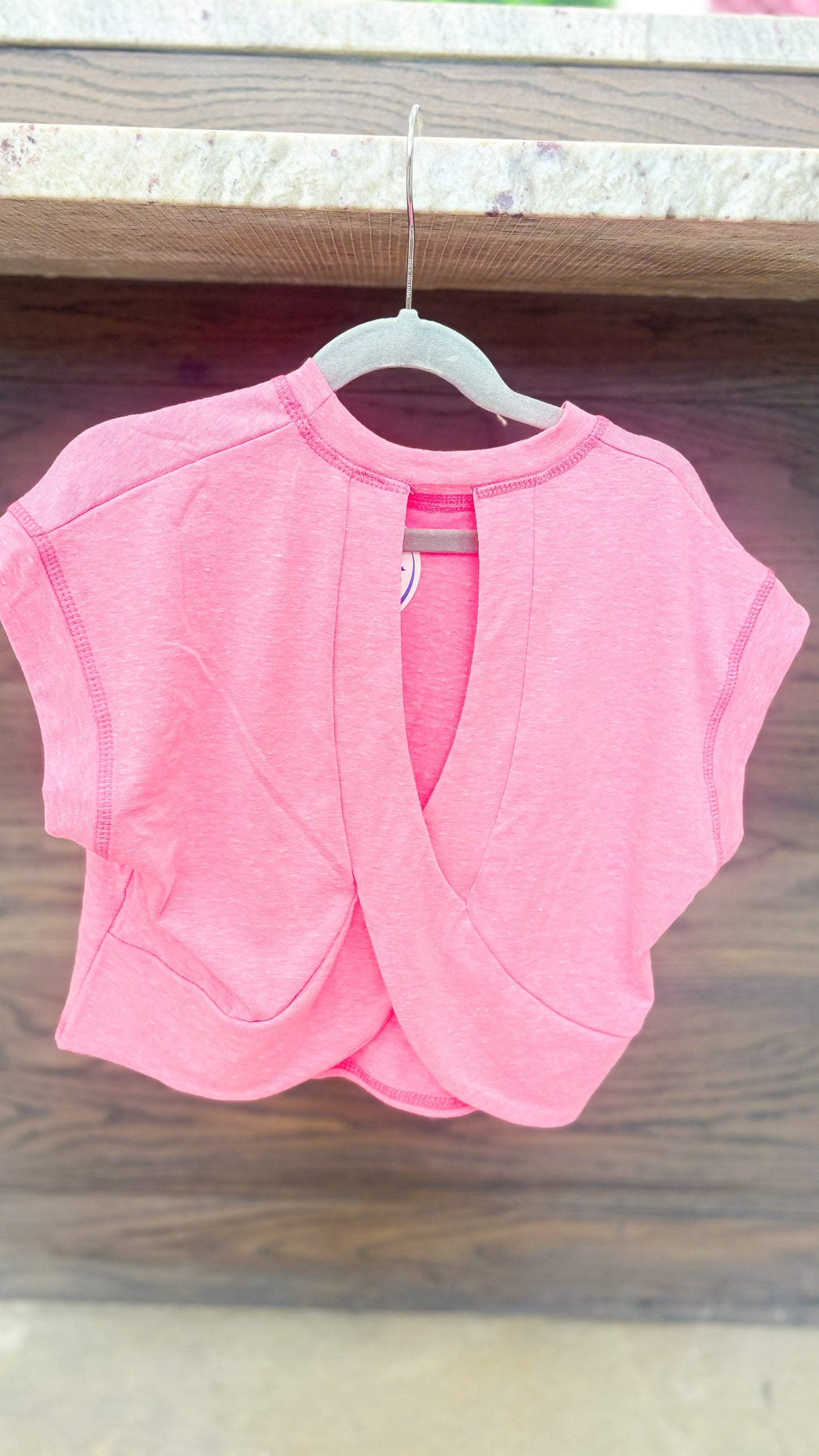 Youth Girls Open Back Short Sleeve Top