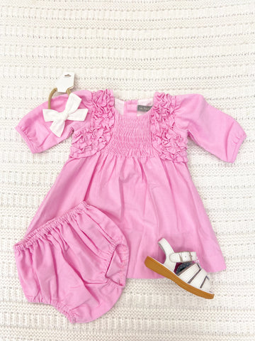 Baby Girls Pink Ruffle Corduroy Dress + Bloomer