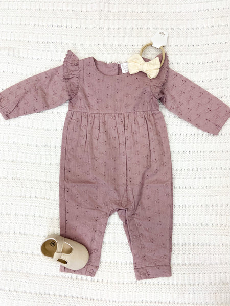 Infant Girls Mauve Eyelet Romper