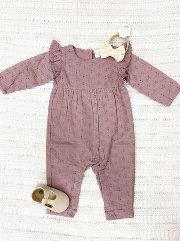 Infant Girls Mauve Eyelet Romper