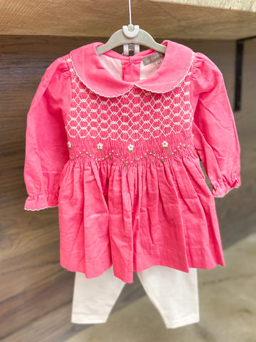 Baby Girls Hot Pink Smocked Corduroy Tunic + Leggings