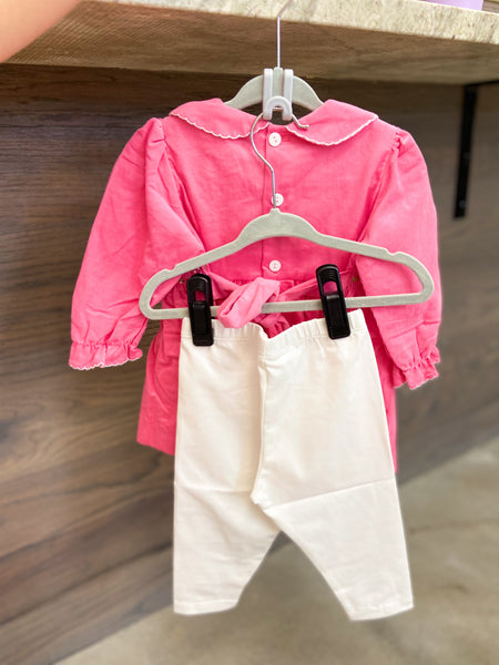 Baby Girls Hot Pink Smocked Corduroy Tunic + Leggings
