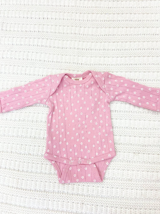 Baby Girls Pink Flower Long Sleeve Bodysuit