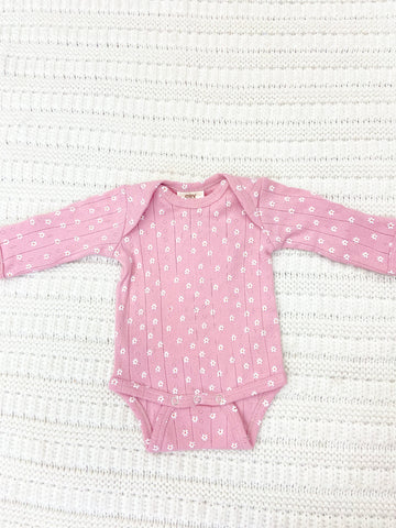Baby Girls Pink Flower Long Sleeve Bodysuit