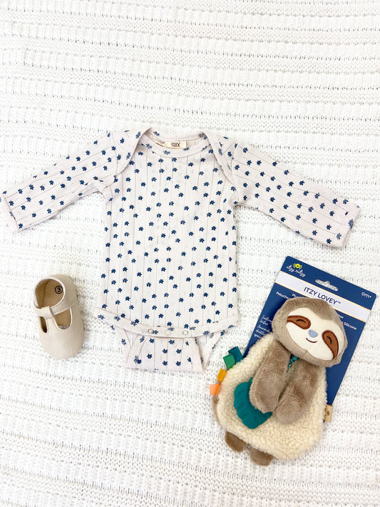 Baby Girls Blue Flower Long Sleeve Bodysuit
