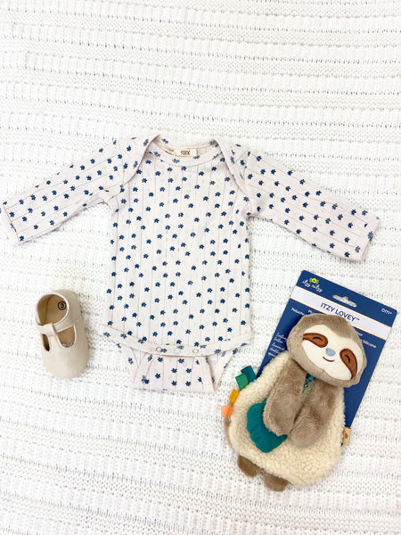 Baby Girls Blue Flower Long Sleeve Bodysuit