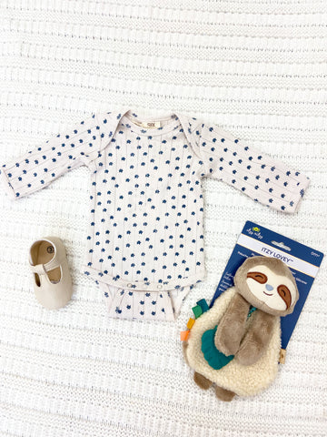 Baby Girls Blue Flower Long Sleeve Bodysuit