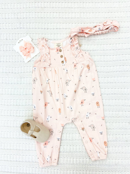 Infant Birds Ruffle & Button Jumpsuit + Headband