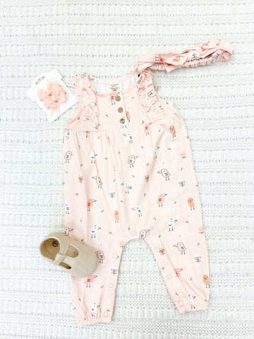 Infant Birds Ruffle & Button Jumpsuit + Headband