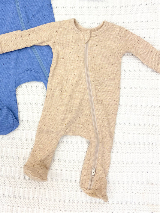 Baby Boys Tan Speckle 2-Way Zip Footie