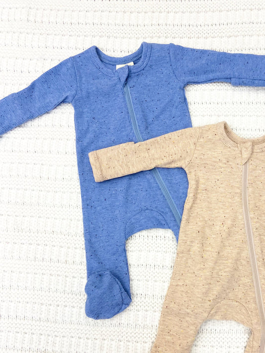 Baby Boys Blue Speckle 2-Way Zip Footie